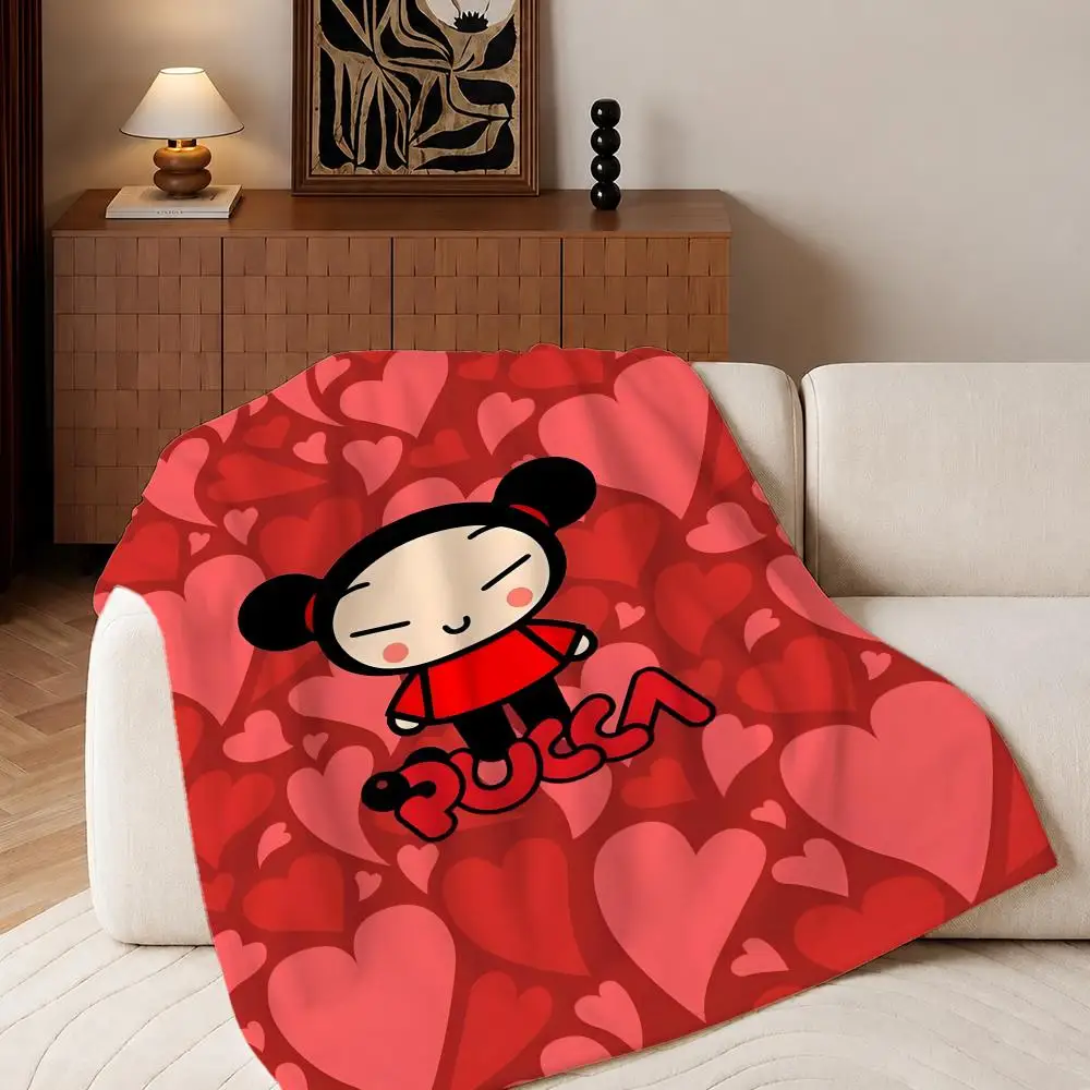 Anime Pucca Throw Plush Flannel Throw Blanket, Sofa Bed Travel Picnic Home Textile Decor