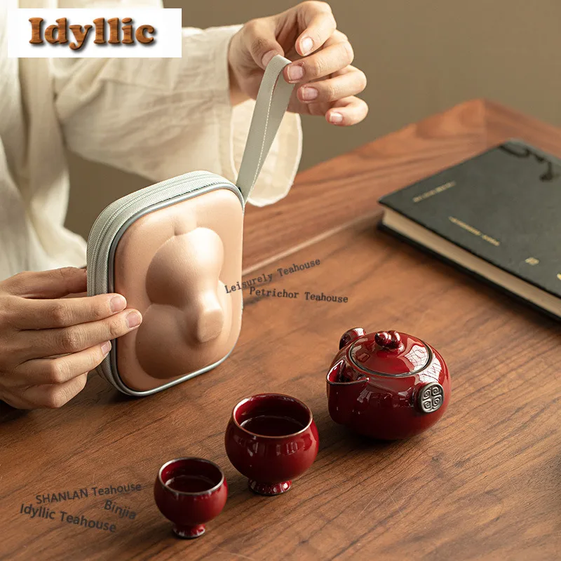 

Дорожный чайный сервиз с красной тыквой, эстетический, 1 горшок, 2 чашки, органайзер для приготовления чая, портативная сумка для кемпинга, чайные услуги, принадлежности для рукоделия