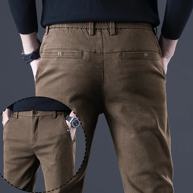 

Spring New Men's Slim Straight Pants Coffee Fashion Korean Comfortable Elastic Business Work Casual Trousers Male Clothes