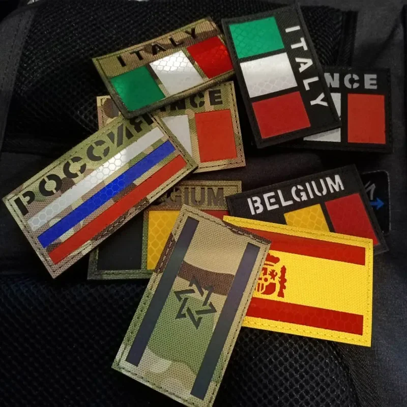 Russia Spain Belgium Italy Patches Infrared MuiticamTactical Military Badges Reflective IR Armband CP Tactical Patch HOOK&LOOP