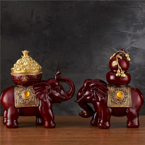 one pair Feng Shui Good Fortune Red Prosperity Elephant with Treasure Vase Luck Enhancement