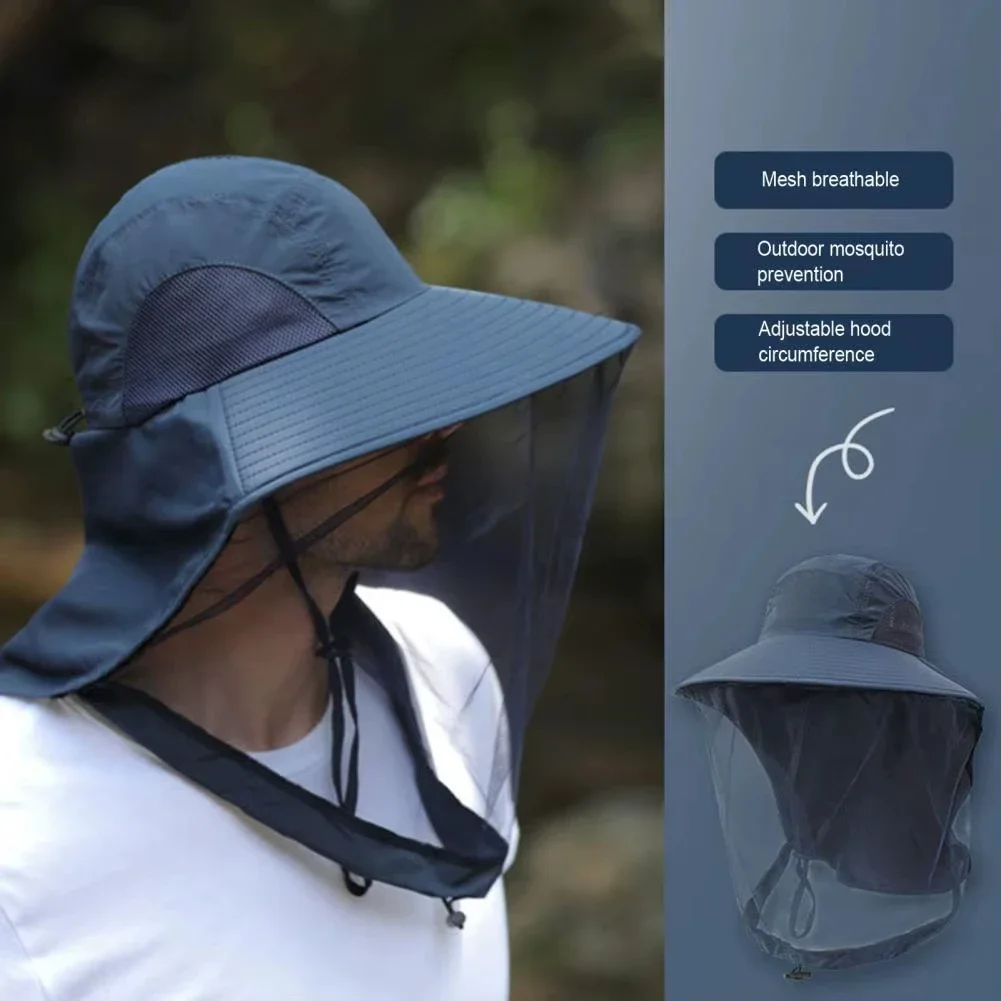 

Bug Proof Wide Brim Hat with Face Net UV Sun Protection Mosquito Insect Shield Mesh Fishing Cap for Outdoor Hiking Camping