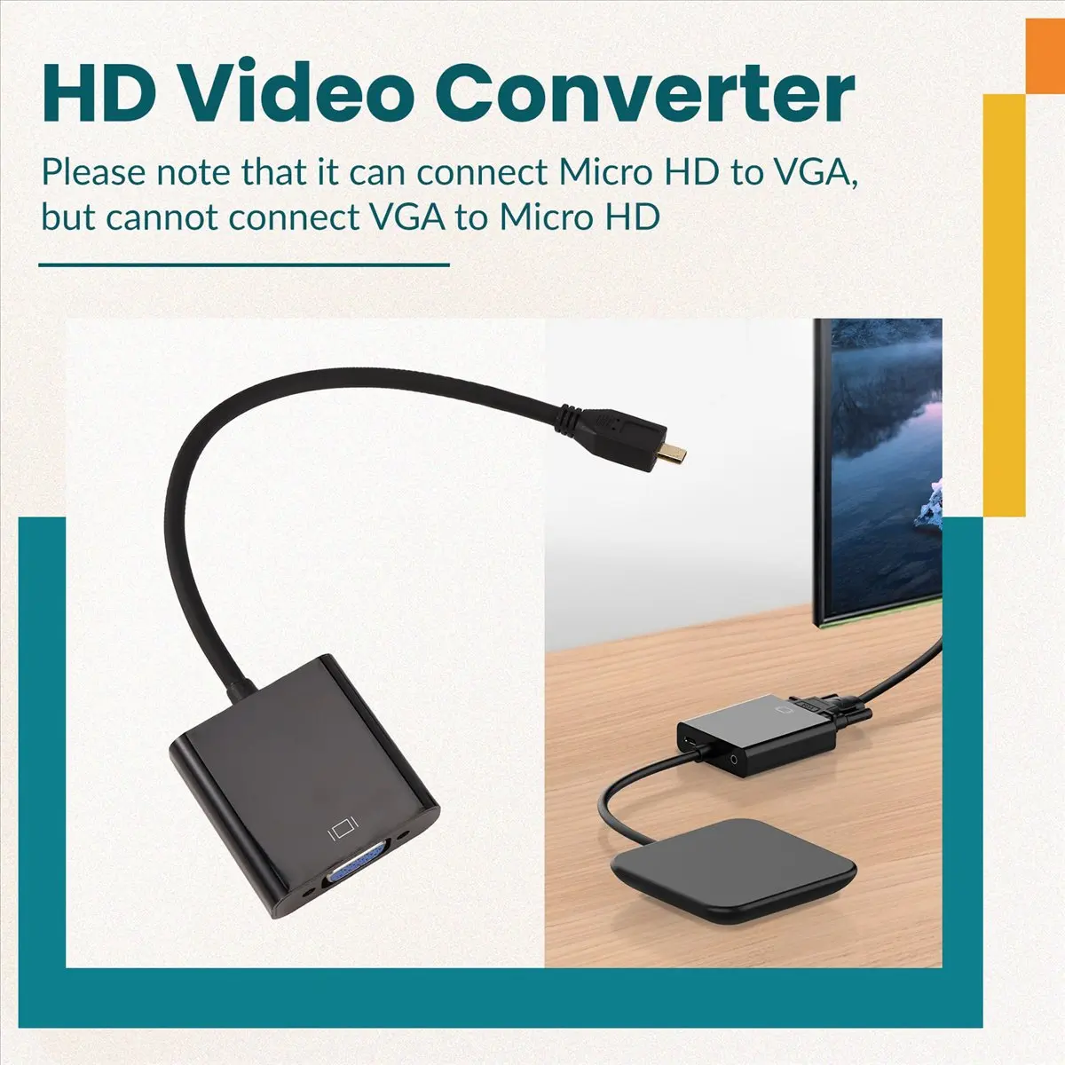 CCDDBG Micro-HDMI to VGA Adapter Cable 1080P Video Converter with Audio Jack USB Power Cable for Xbox Camera Raspberry Pi 4