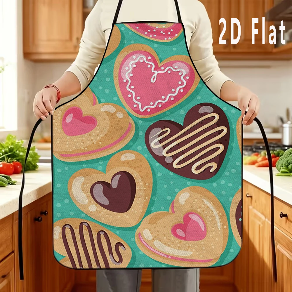 

1pc 2D Flat Heart-shaped Cookie Print Apron, 60x80cm, Kitchen Restaurant Apron, BBQ Apron, Durable and Easy to Clean
