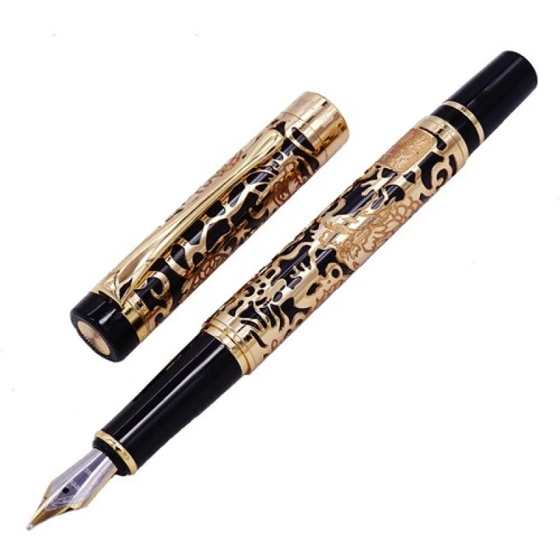 

A+ Jinhao Fountain Pen Dragon Texture Carving F Nib Writing Pen (Black & Golden)