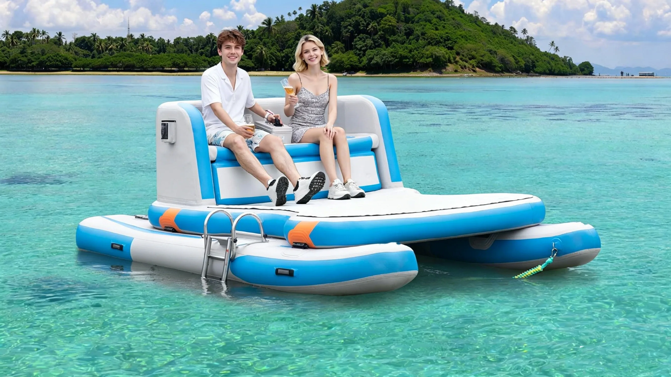 Factory Custom Durable Leisure Fishing Pontoon Portable Inflatable Catamaran Inflatable Water Yacht Boat for Sale