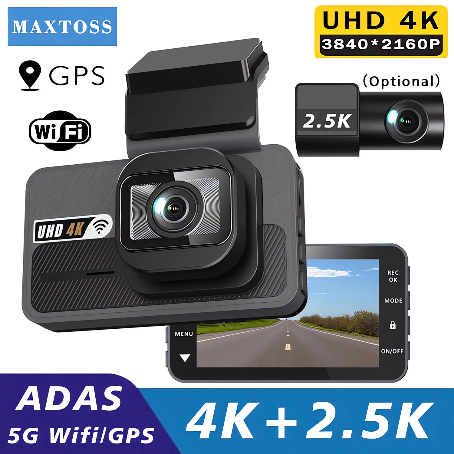 Dash Cam 4K+2.5K Du…