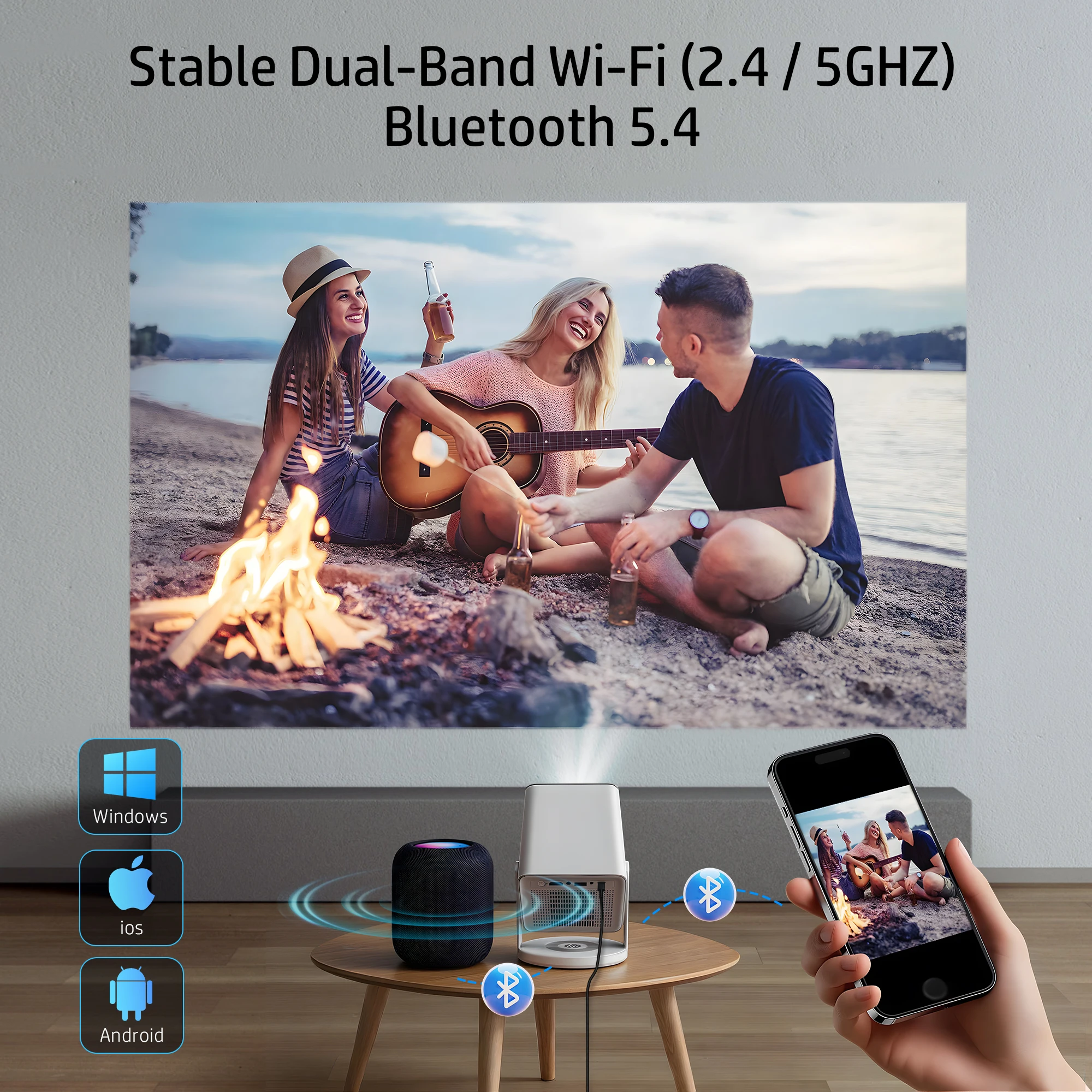 HP Tragbarer Projektor MC425 1920x1080P Full HD 200LM Auto-Korrektur 90° ° Drehbarer Dual-Band WLAN 5.4 Bluetooth 3W Lautsprecher USB-C – Detail 5