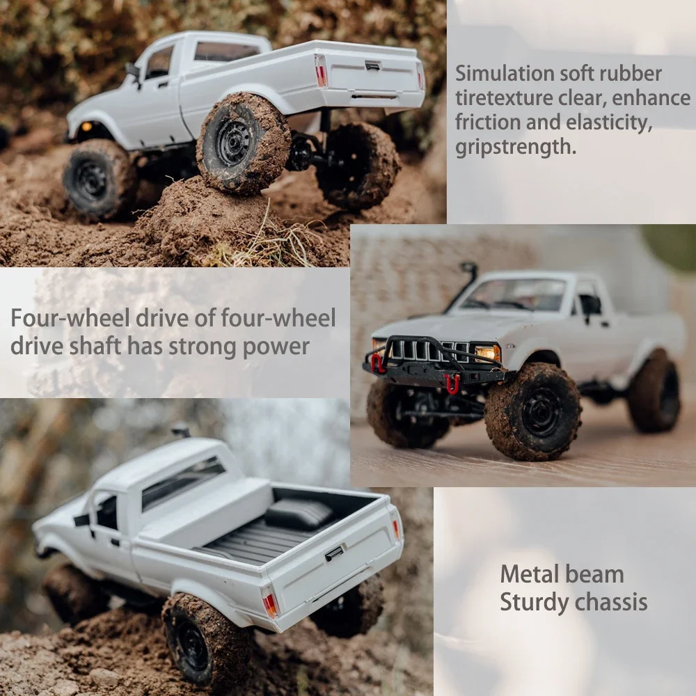 Wpl C24-1 carro rc em escala completa 1:16 2.4g 4wd rock crawler carrinho elétrico caminhão de escalada luz led on-road 1/16 para crianças presentes brinquedos