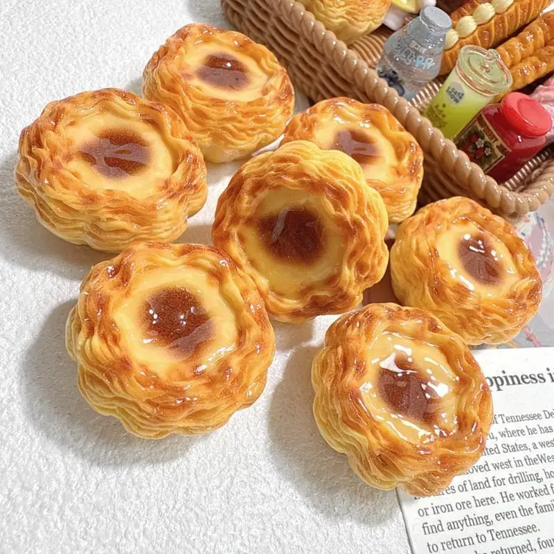 Mini 3D Egg Tart Resin Charms 5PCS Realistic Miniature Food Decor for DIY Dollhouse Handmade Craft Supplies