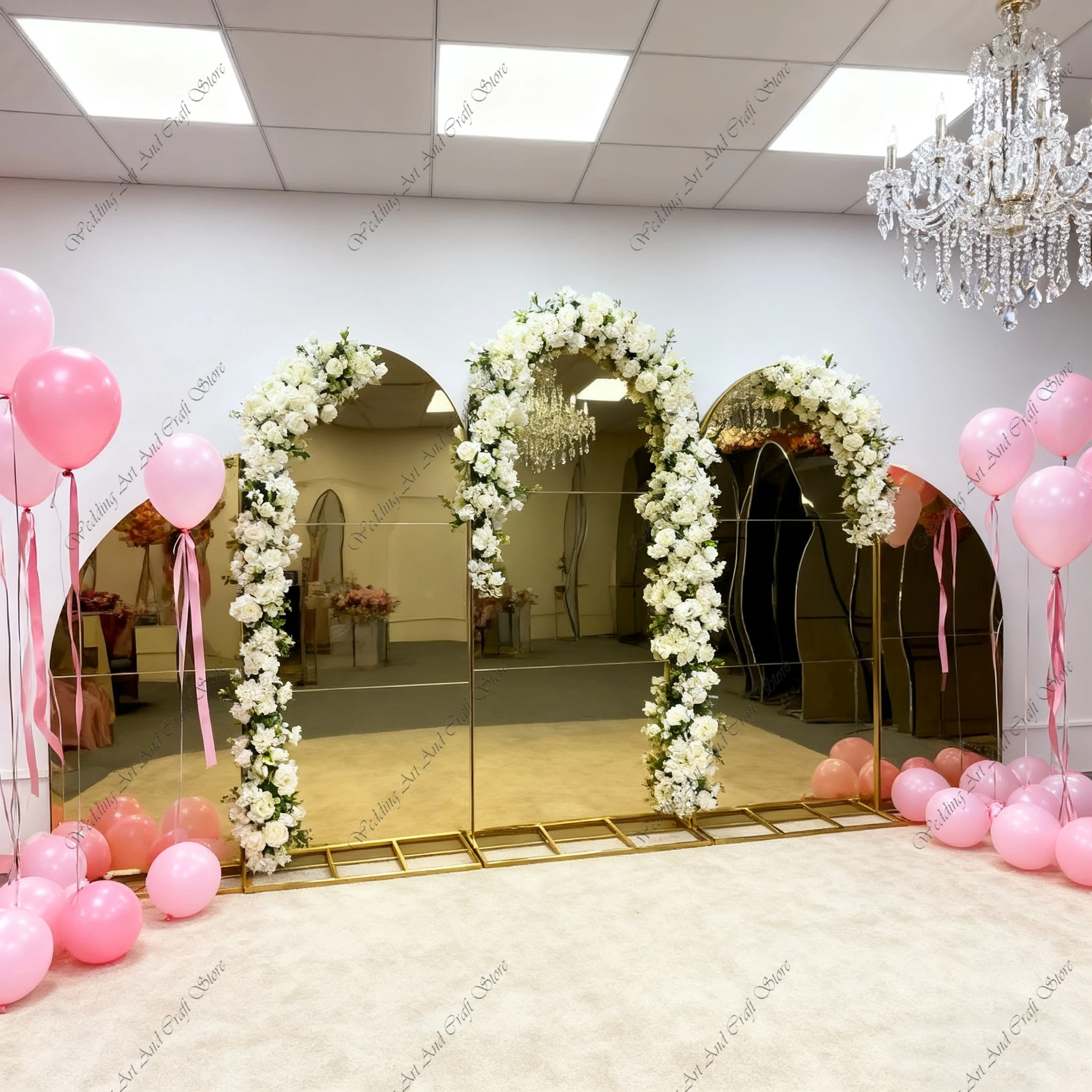 3/5pcs f30 Shiny Gold Silver Wedding Backdrop Metal Wedding Stage Decoration Flower Wall Background Semi-circular Arch ivy69-G