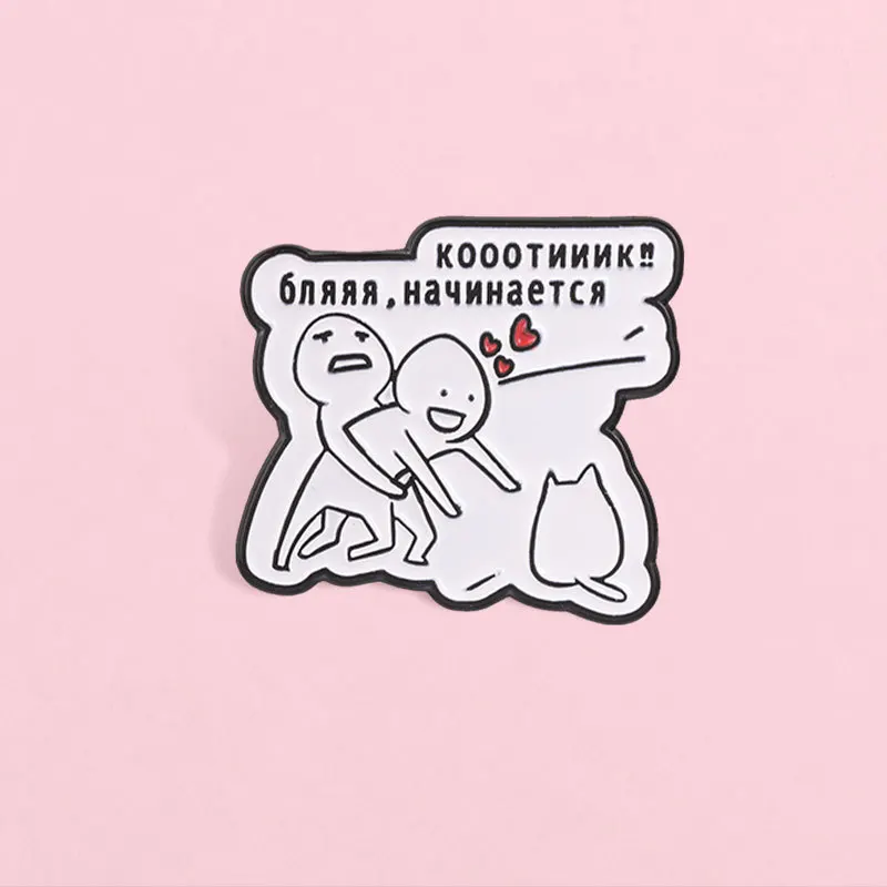 Cartoon character metal brooch simple drawing small character playful cat pattern brooch accessory