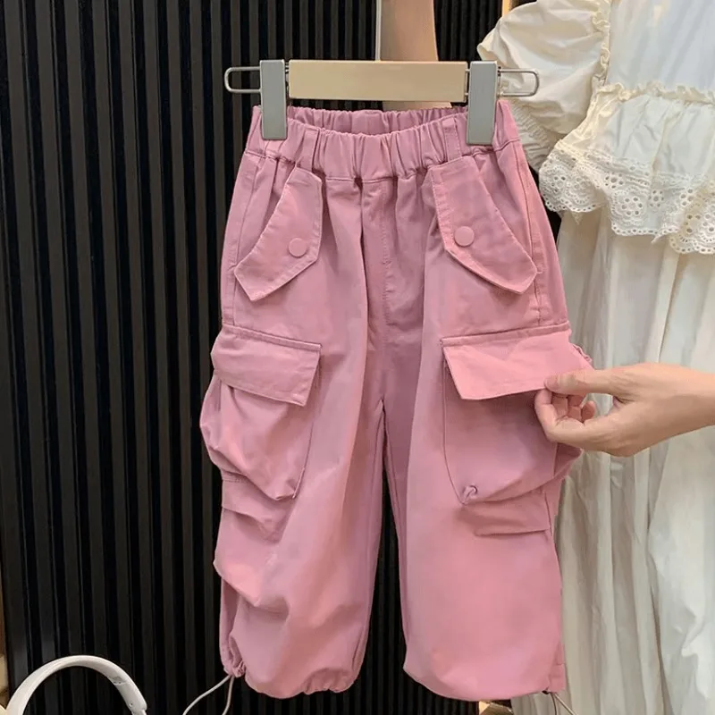 

Girls Cargo Pants High Waist Big Pocket Drawstring Loose Streetwear Fashion Baggy Pant Casual Sweatpant Vintage New Trousers