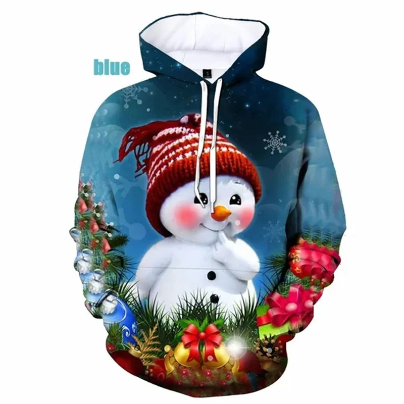 3D Printed Santa Claus Cat Hoodie For Men Merry Christmas Tree Xmas Snowman Pattern Sweatshirt Unisex Loose Pullover Long Sleeve