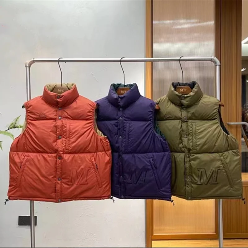 

Spring Outdoor Down Japanese Casual Double-sided Stand Collar Men's Vest Loose Warm Men's Coat Trekking Camp Waistcoat Workwear