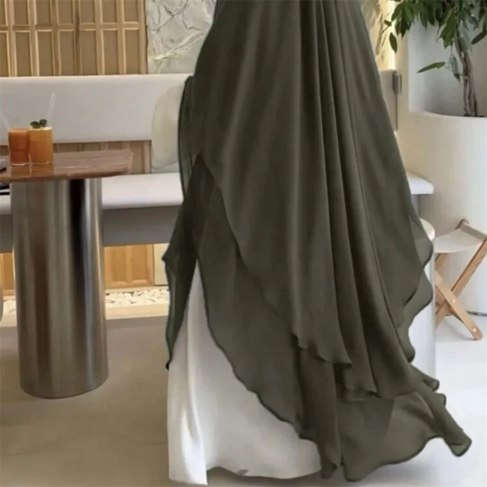 Eid Djellaba Ramadan Chiffon Lungo Khimar Abaya Niqab Turchia Arabo Musulmano Hijab Islam Preghiera Vestiti Donne Turbante Femme Abiti