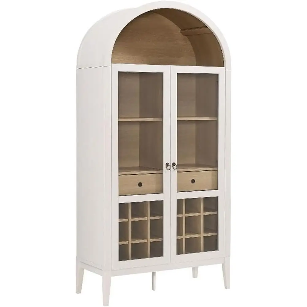 

Ivory 72 Arched Bar Cabinet with Glass Doors & Wine Rack - Tall Storage for Dining or Living Room
