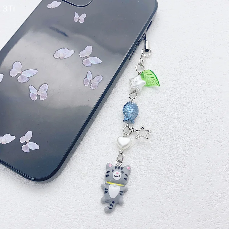 Y2K милый ремешок для телефона с котенком, свежий сладкий бисер, цепочка для мобильного телефона, подвески для мобильного телефона для девочек, брелок, подвеска для камеры