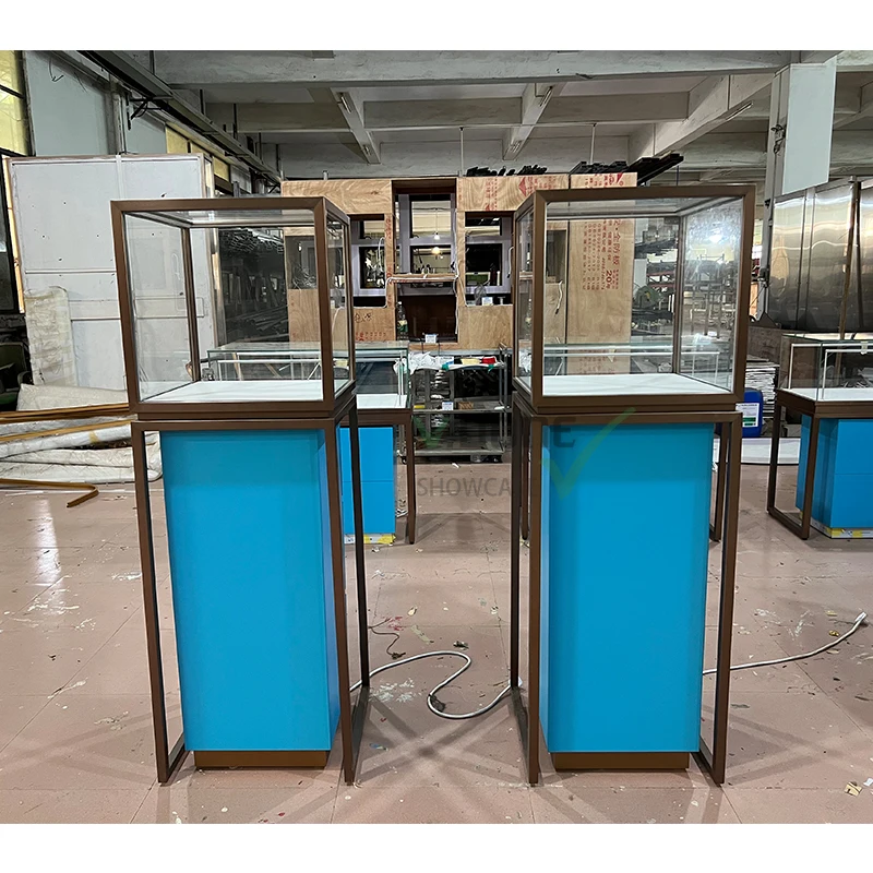 customized.Jewellery Showroom Counter Stainless Steel Store Furniture Glass Jewelry Display Showcase Jewelry Cabinets with light