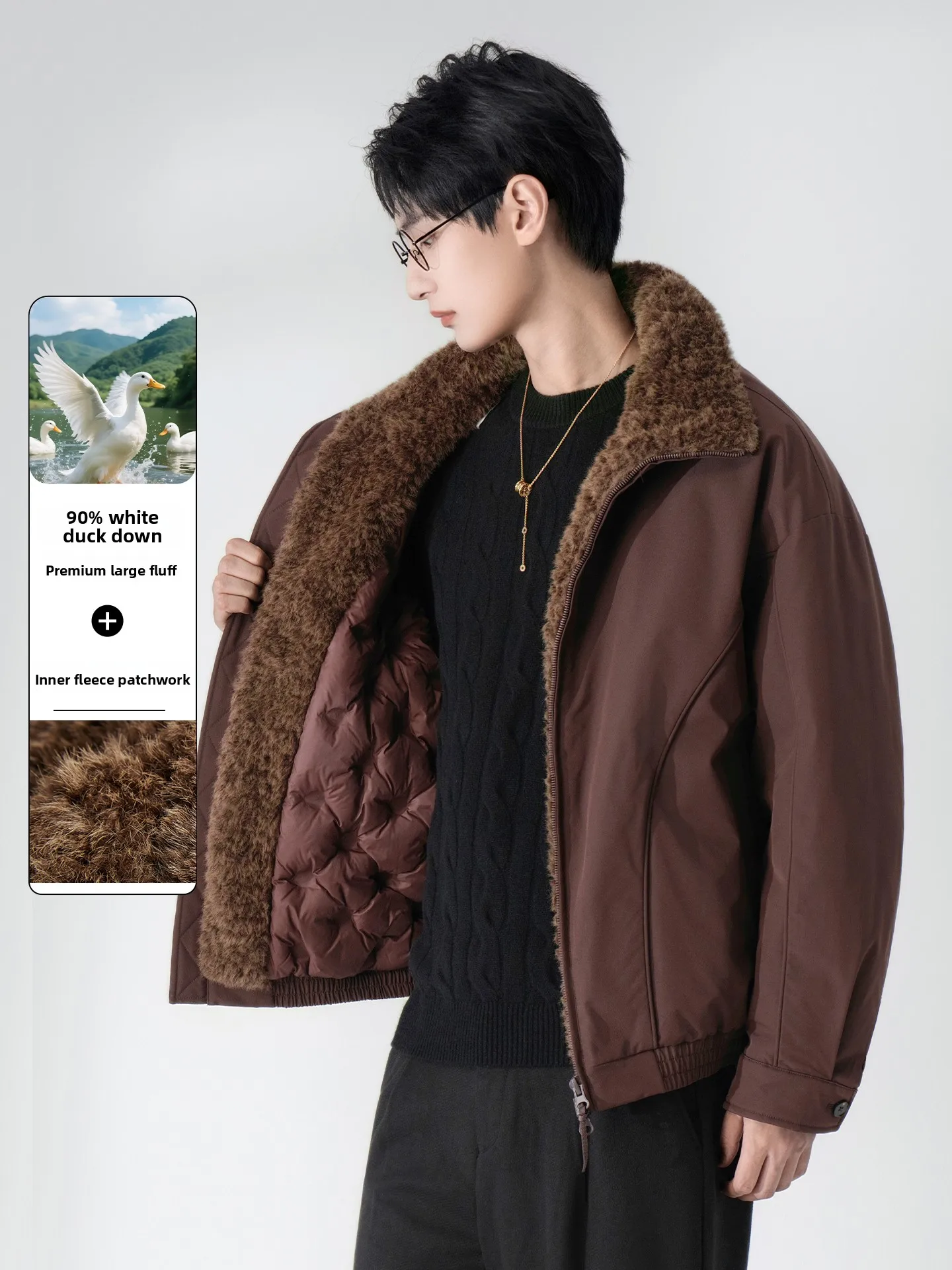 

Men's Thiened Fce Lined Casual Busin Jaet Autumn Winter New Sle 90 down Coat Premium Feel Polyester Fabric