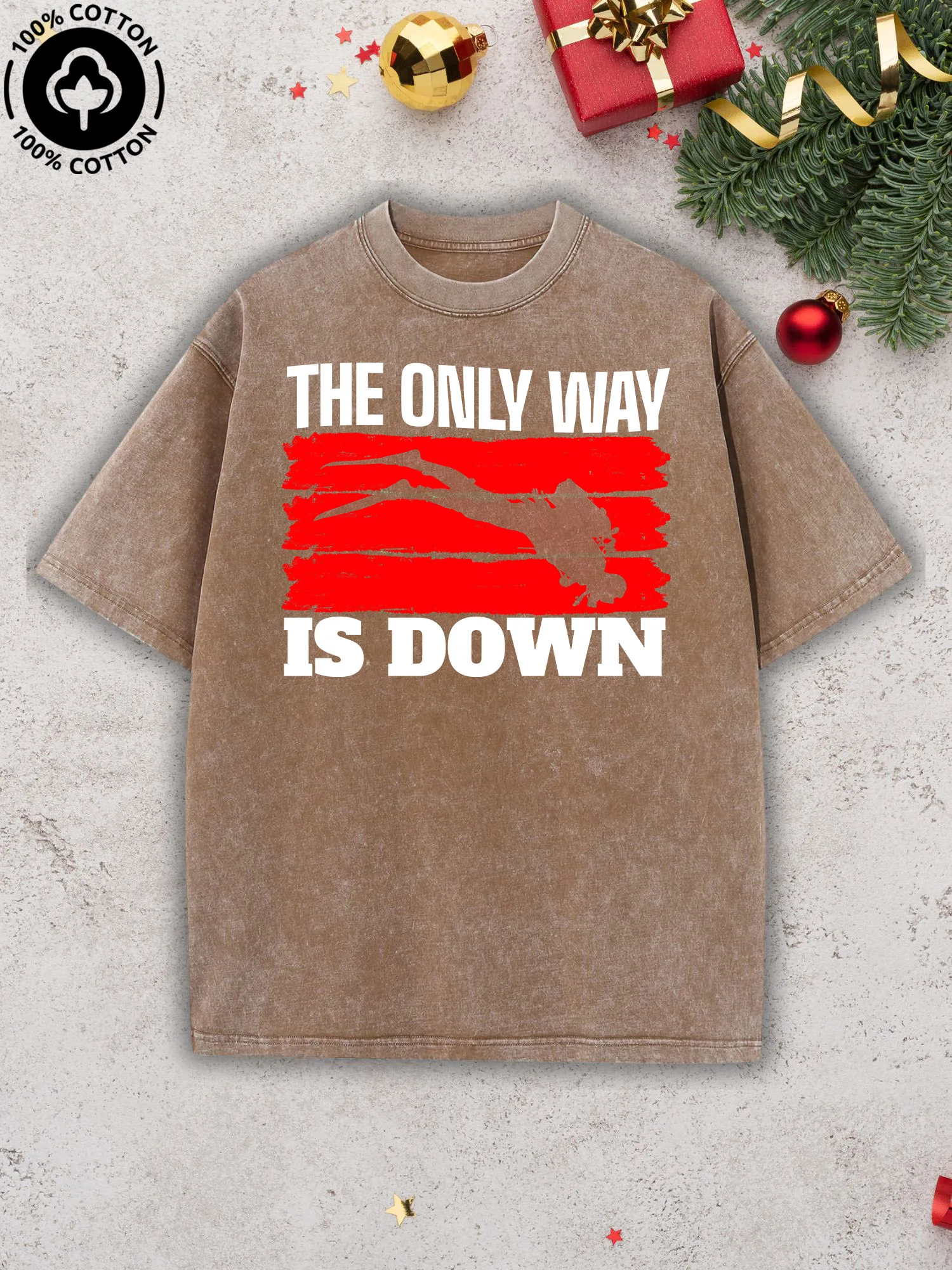 

The Only Way Is Down Men's Graphic Tee, Pure Cotton Vintage Camel T-Shirt, Retro Street Drop Shoulder Tee