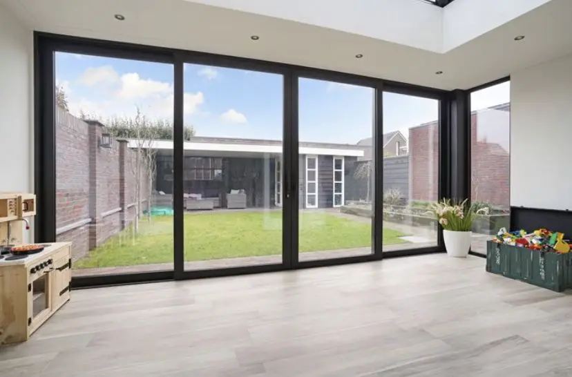 

Simple Black Aluminum Framed Sliding Glass Door Waterproof and Solid Structure Sliding Glass Door Customized Styles for Offices