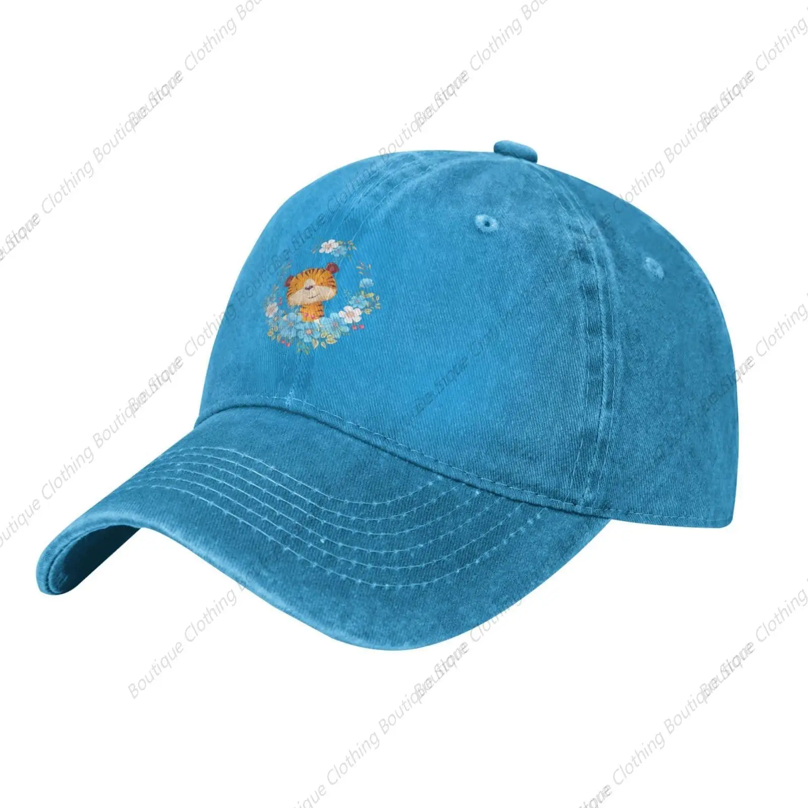 

Cute Tiger Wreath Trucker Hat for Men Women Denim Baseball Cap Dad Hat Golf Hats