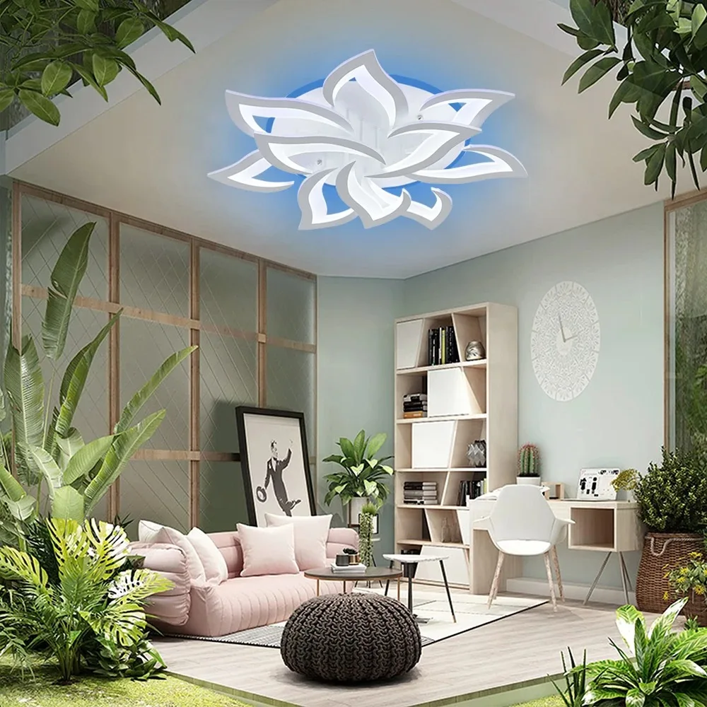 Lotus Ceiling Lamp for The Living Room Lighting Decoration Pendant Chandelier Intelligent Backlight Energy-saving Led Lights