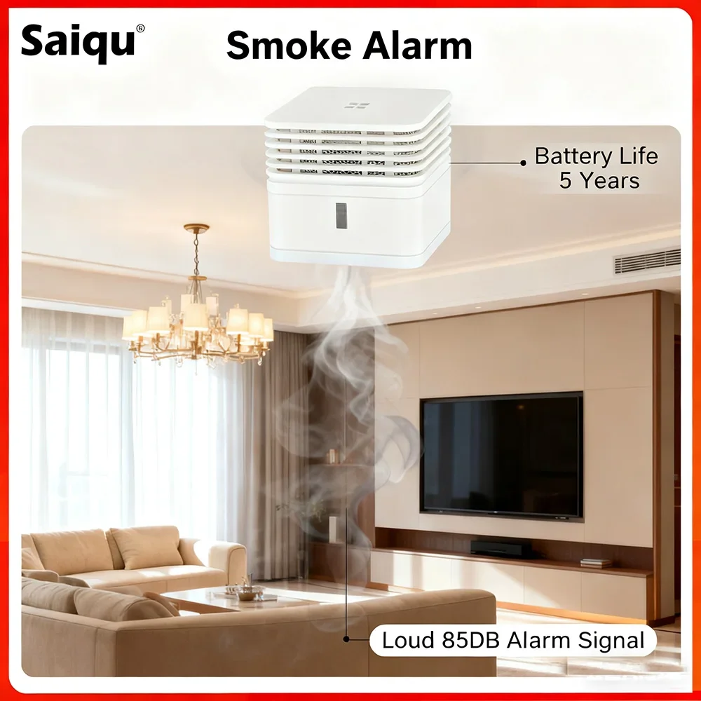 كاشف الدخان المنزلي للحريق والدخان مع بطارية ليثيوم مدمجة لمدة 5 سنوات من بلاستيك ABS لأنظمة الإنذار المنزلية