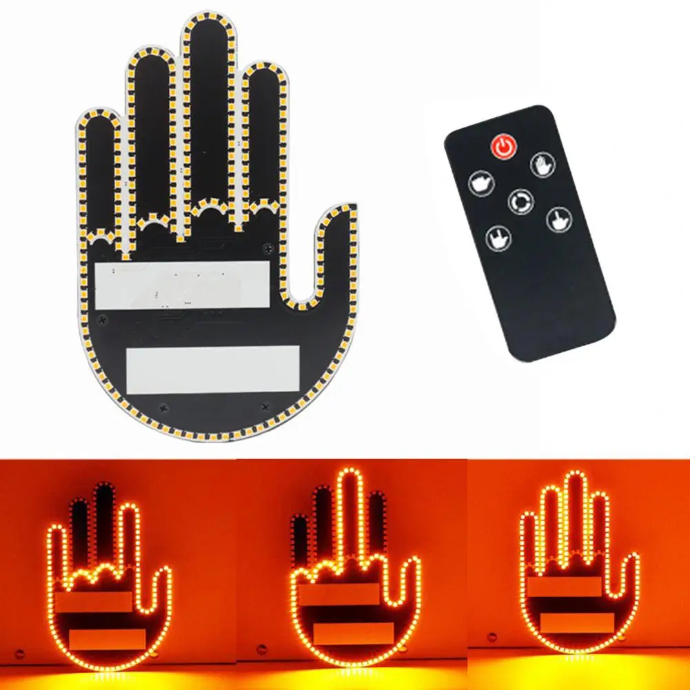 Car Gesture Tail Light LED Car Indicator Light With Remote Control Back Window Sign Non-flash Amber Yellow Car Finger Light