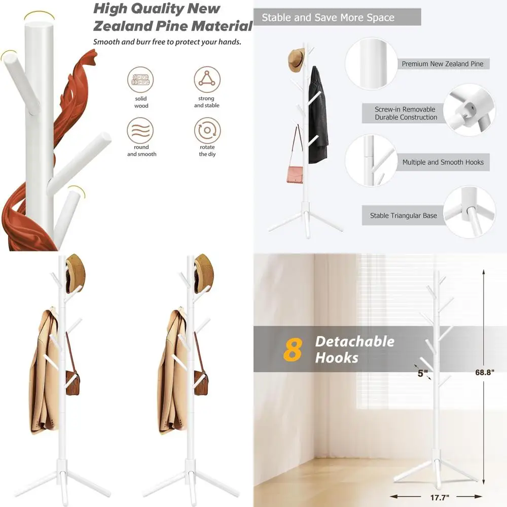 

Double-Tier 8-Hook Coat Rack with Adjustable Heights for Entryway, Bedroom, Hallway, or Office (White, Set of 2)