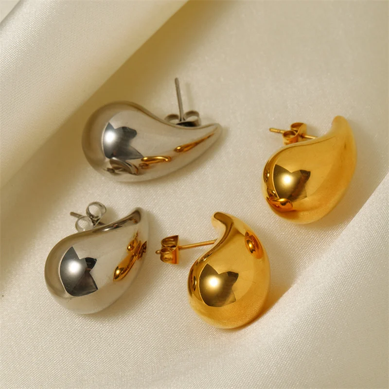 Chic Exaggerate Waterdrop Stud Earrings for Women Dupes Chunky Teardrop Gold Plated Statement Ear Jewelry e2318