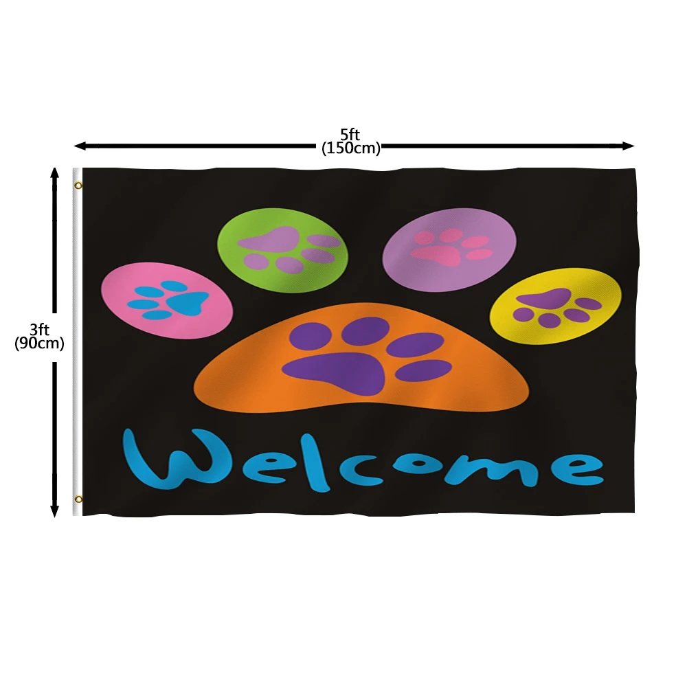 Flagnshow 100% Polyester Black Paw Print Flag