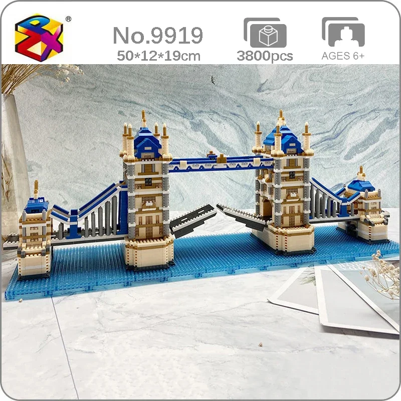 

PZX 9919 World Architecture London Tower Bridge River Thames Model Mini Diamond Blocks Bricks Building Toy For Children No Box