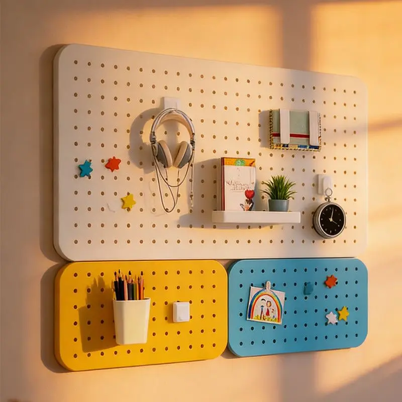 Multicolor Pegboard Wall Organizer Set, Plastic Hole Board Storage Rack With Shelf Hooks Cup, DIY Mounted Display Panel For Home