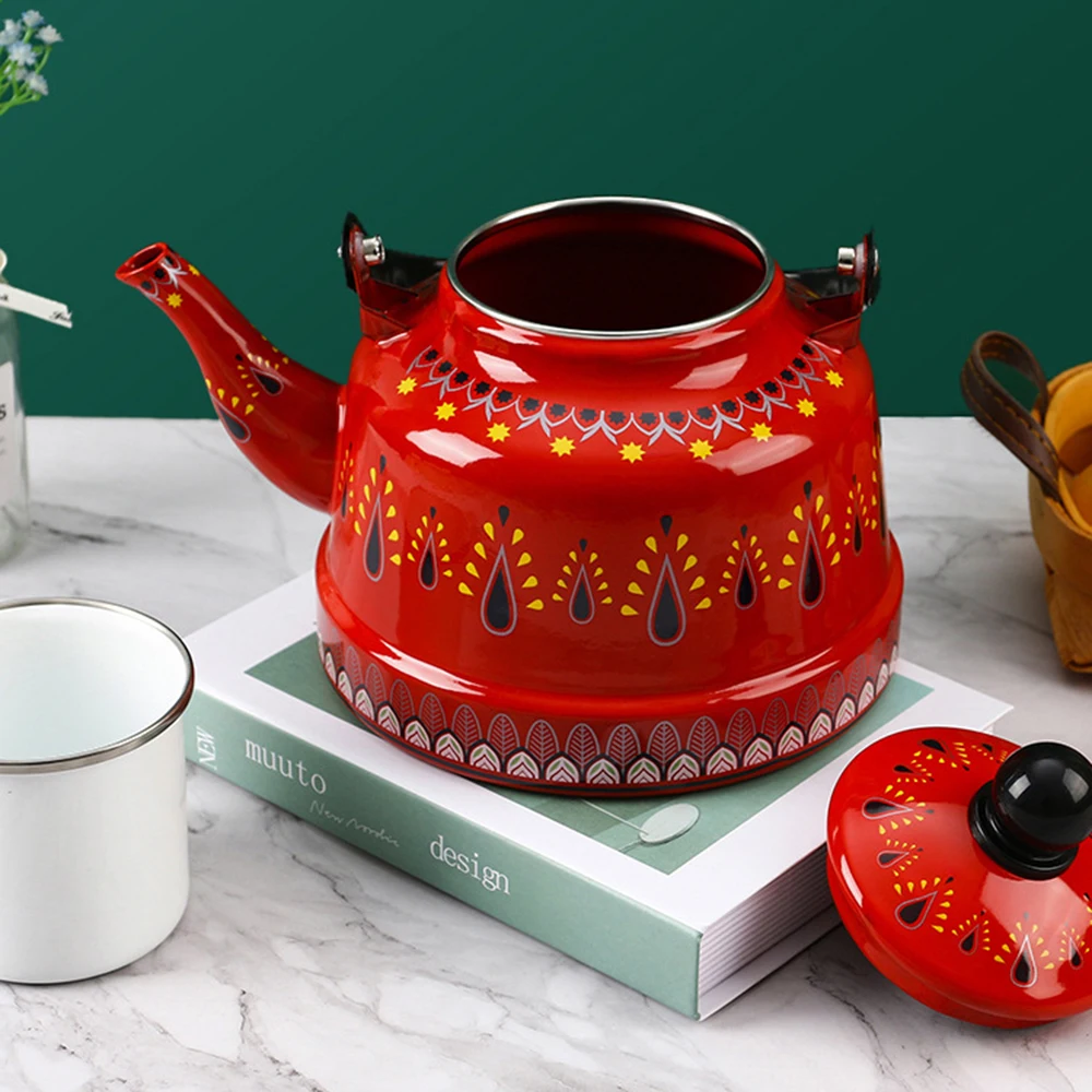Enamel Ancient Bell Pot, Large Capacity Teakettle, Induction Cooker Open Flame Boiling Kettle, Enamel Gift Tea Kettle, 2.5L