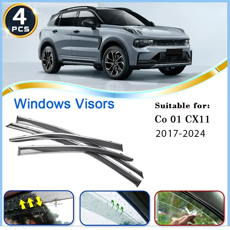 

Window Visor For Lynk Co 01 CX11 Accessories 2017-2024 Rain Guard Deflector Windshield Awning Trim Rain Shield Car Accessories