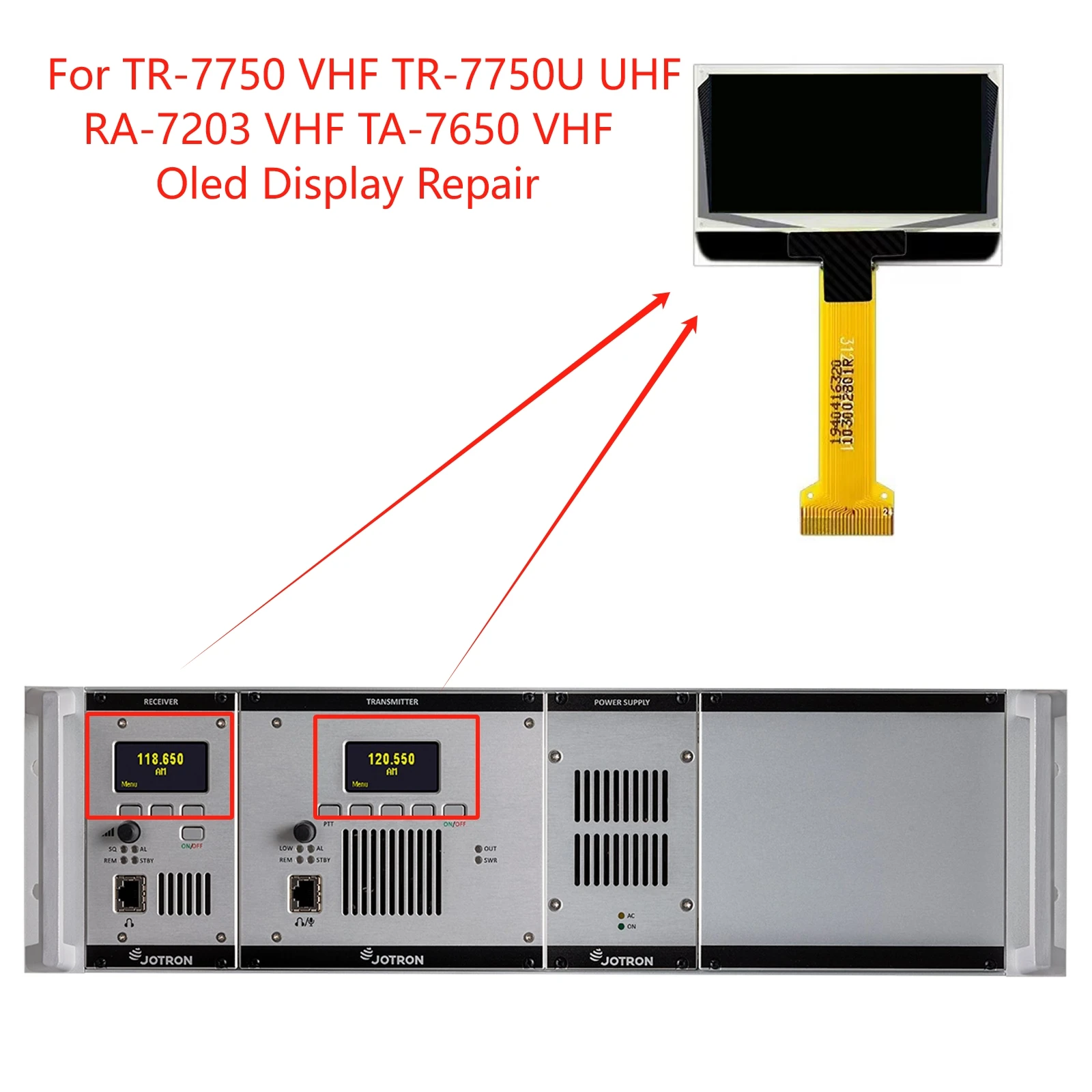 New Oled Display For JOTRON TR-7750 VHF TR-7750U UHFRA-7203 VHF TA-7650 VHF Oled Display Repair