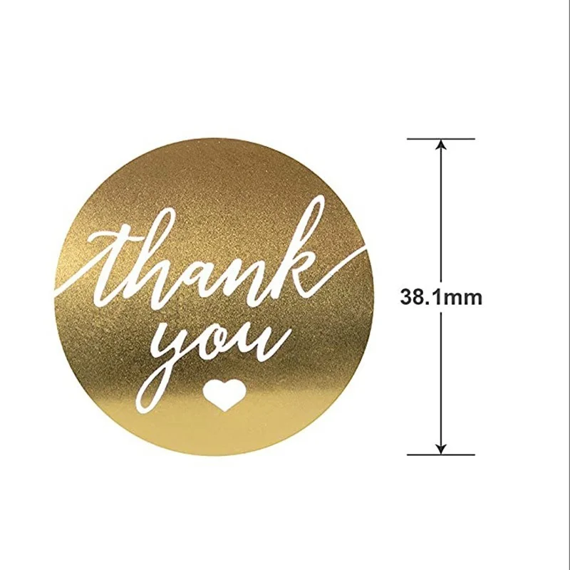 1.5 Inch Goud Ronde Dank U Stickers Labels Waterdichte Briefpapier Sticker Koreaanse Gouden Folie Papier Afdichting Label Sticker