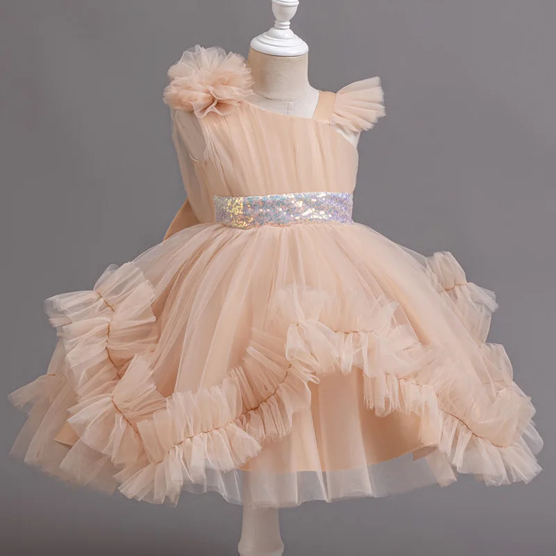 

PinkSoft Tulle FlowerBig Girl Dresses for Birthday Sleeveless Wedding Party Gowns Princess 1-12 years old Children's Evening dre