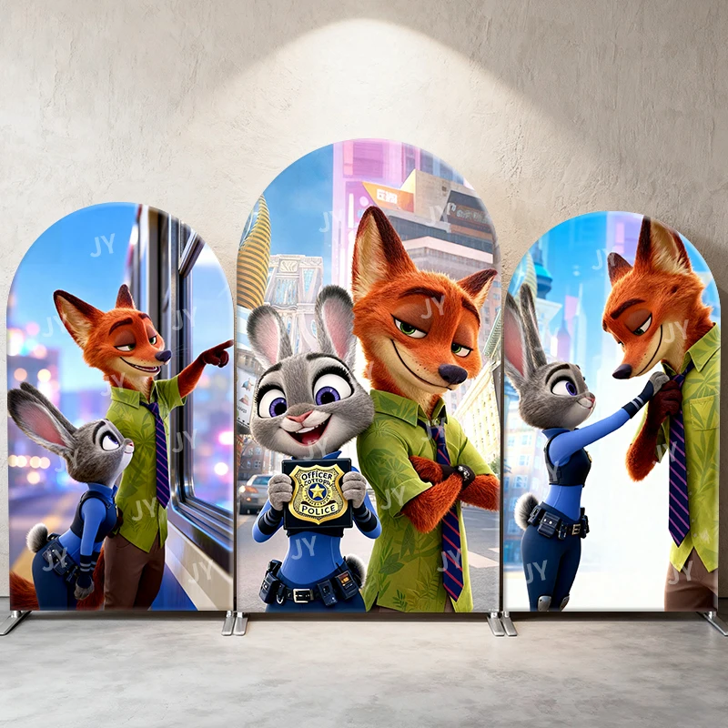 

Zootopia Judy Nick Arch Backdrop Cover Disney Theme Elastic Fabric Party Decor Birthday Baby Shower Photo Booth Props Arch Wall