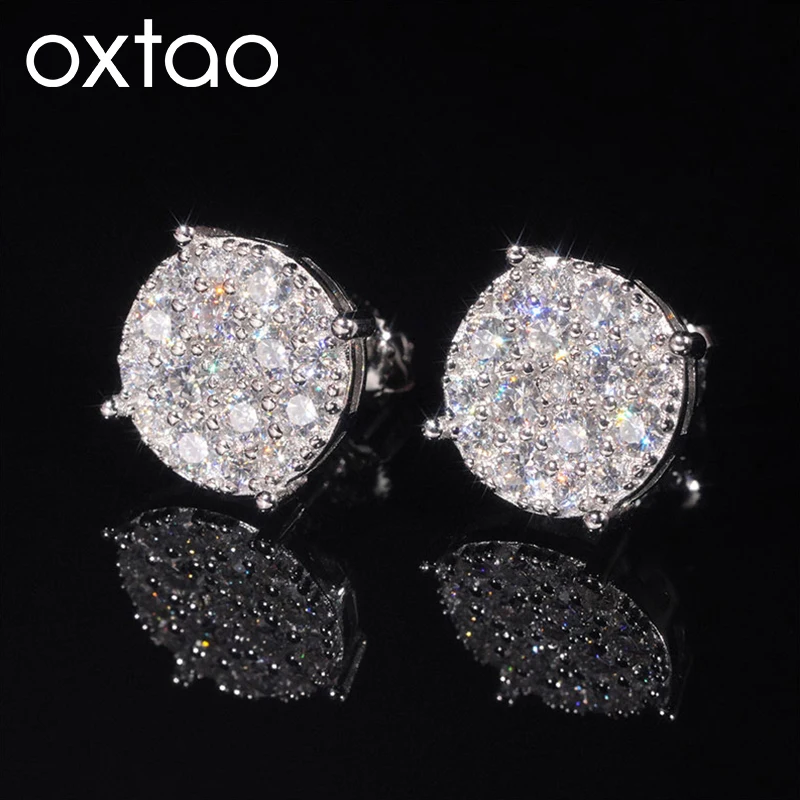 OXTAO D VVS1 Full Moissanite Earrings for Women Men Jewelry Gift 14K Gold Filled Hiphop Pave Stud Earrings Pass Diamonds Tester