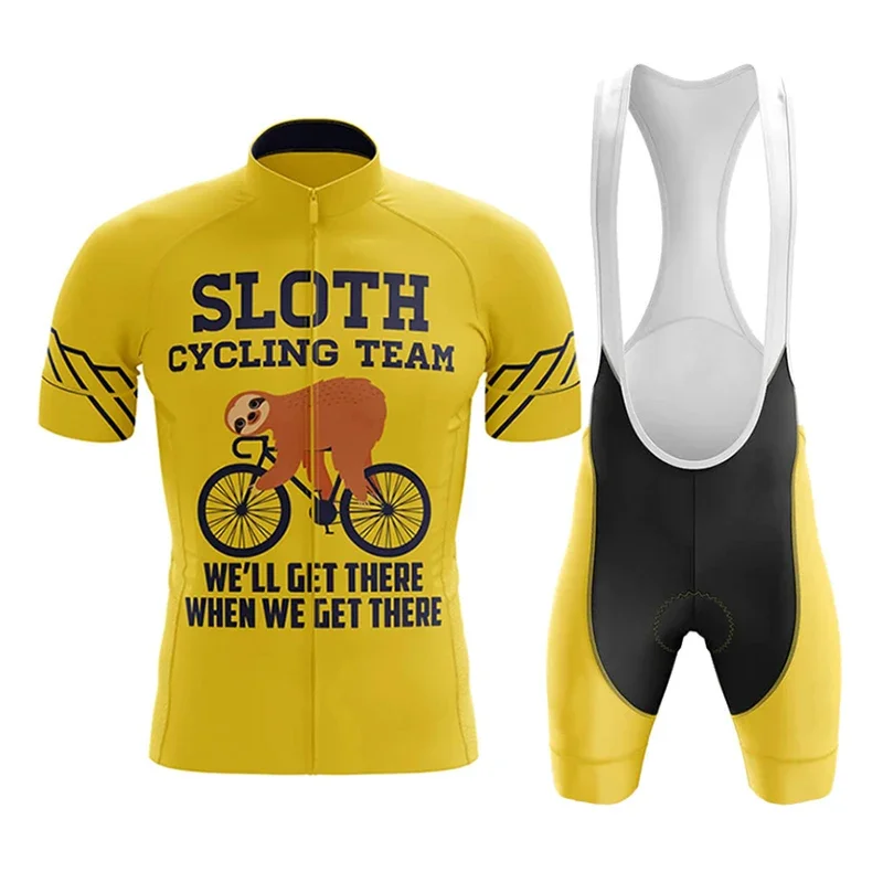 SLOTH Cycling Team Bike Uniform 2022 Summer Men\'s Breathable Cycling Jersey Set MTB Bicycle Wear 19D GEL Bib Pants Ropa Ciclismo