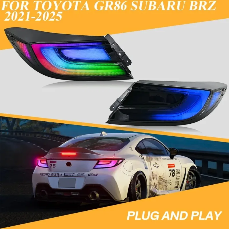 

For Toyota GR86 Subaru BRZ ZN8 ZD8 2022-2025 RGB LED Tail Lights Pair Sequential Turn Signal Black Housing