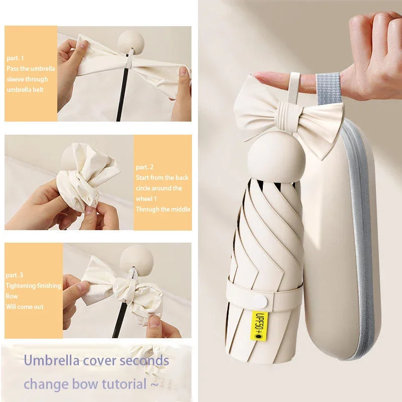 6-Rib 5-Fold Manual Folding Umbrella with Solid Color Design, Black Glue Coated UV Protection Sun & Rain Dual Use