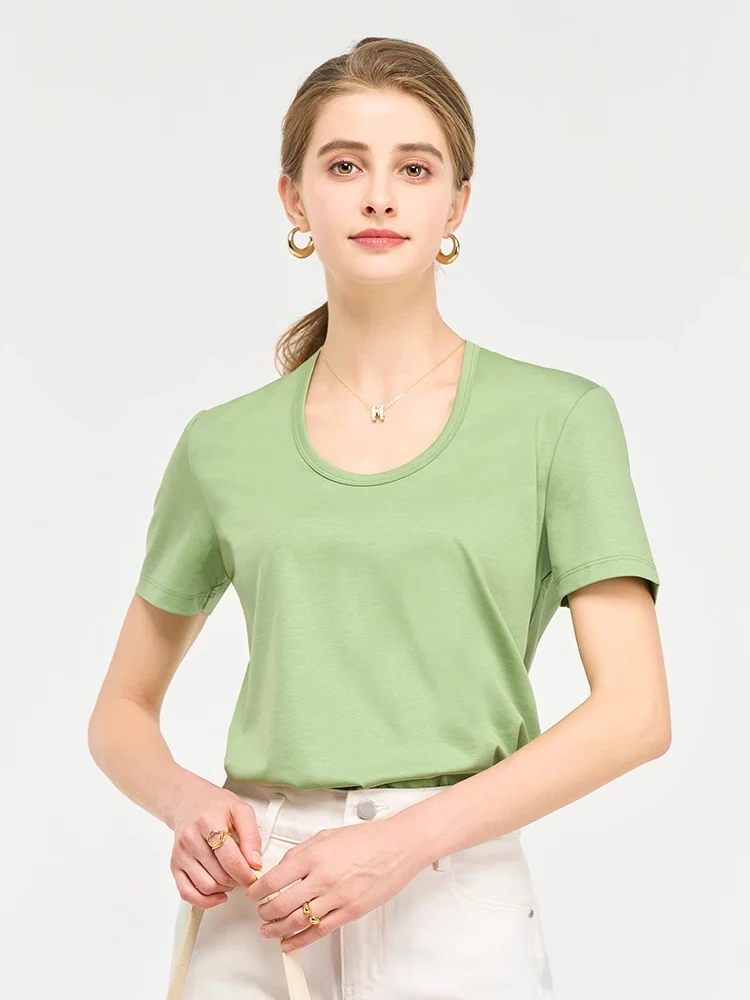 SuyaDream, Women Solid T Shirts, Silk Cotton Blend, Square Collar, Short Sleeved Tee, 2025 Summer Candy Colors Basic Cozy Top