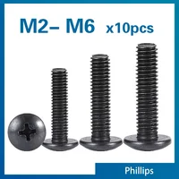 10 unids/lote M2 M2.5 M3 M3.5 M4 M5 M6 TM tornillos Phillips Truss tornillo de cabeza de seta tornillos electrónicos de acero al carbono chapados en negro