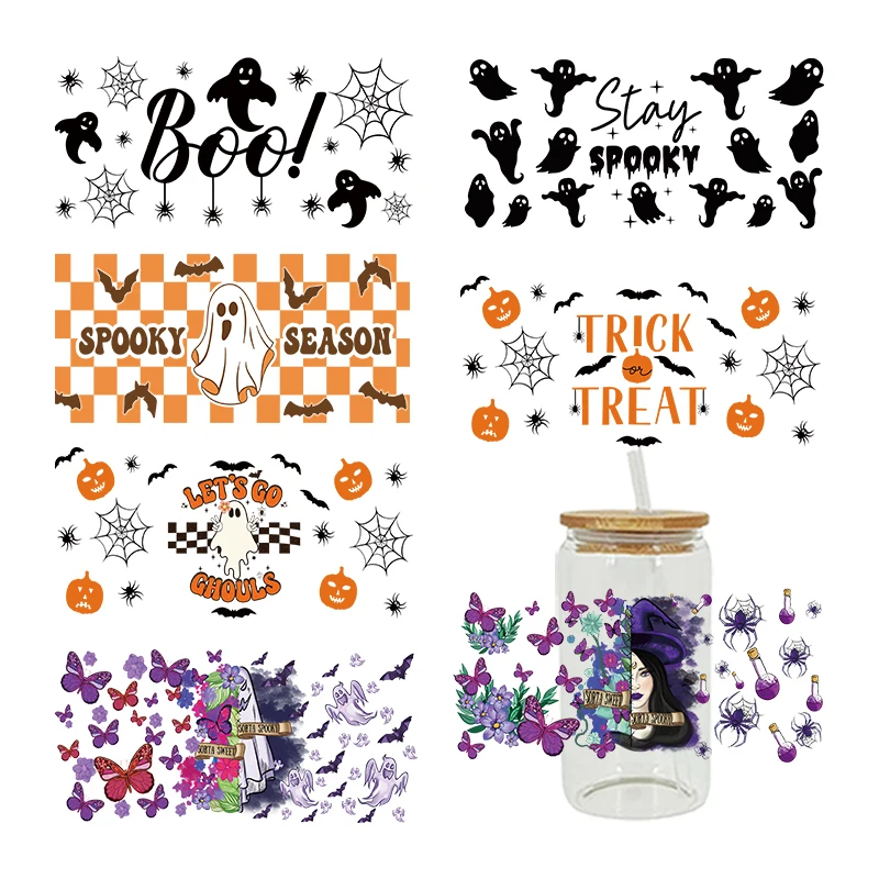 UV DTF Cups Wrap Sticker Spooky Halloween DIY Label Transfer Sticker Waterproof Print D4578