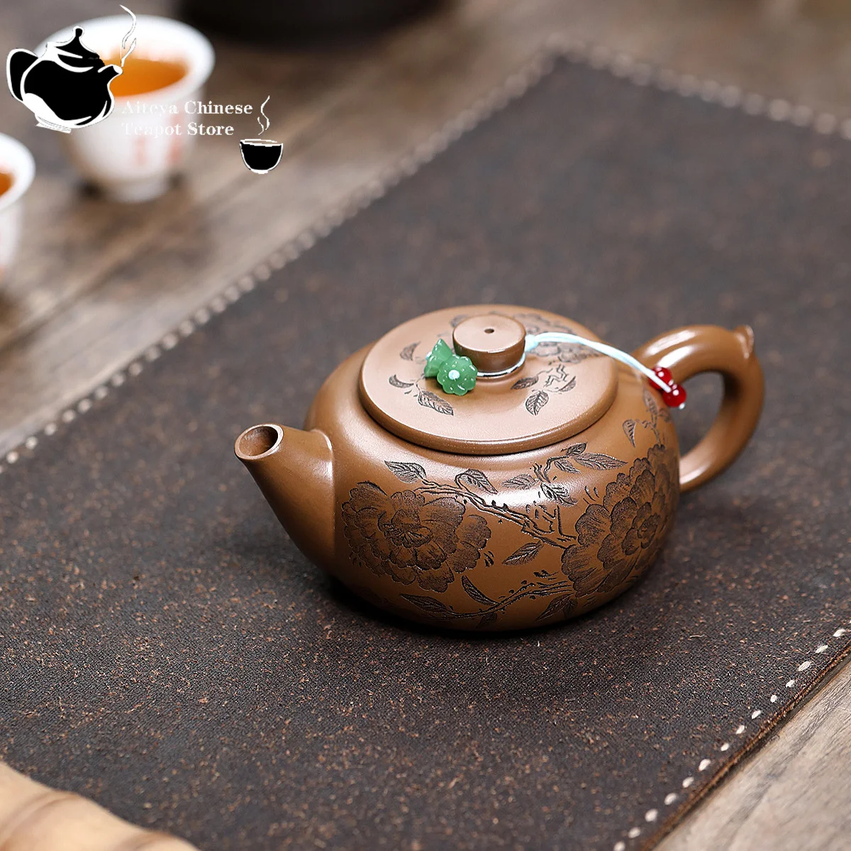 Yixing purple clay teapot, original ore, red gold, red mud, peony, jade plate, teapot, kung fu tea set