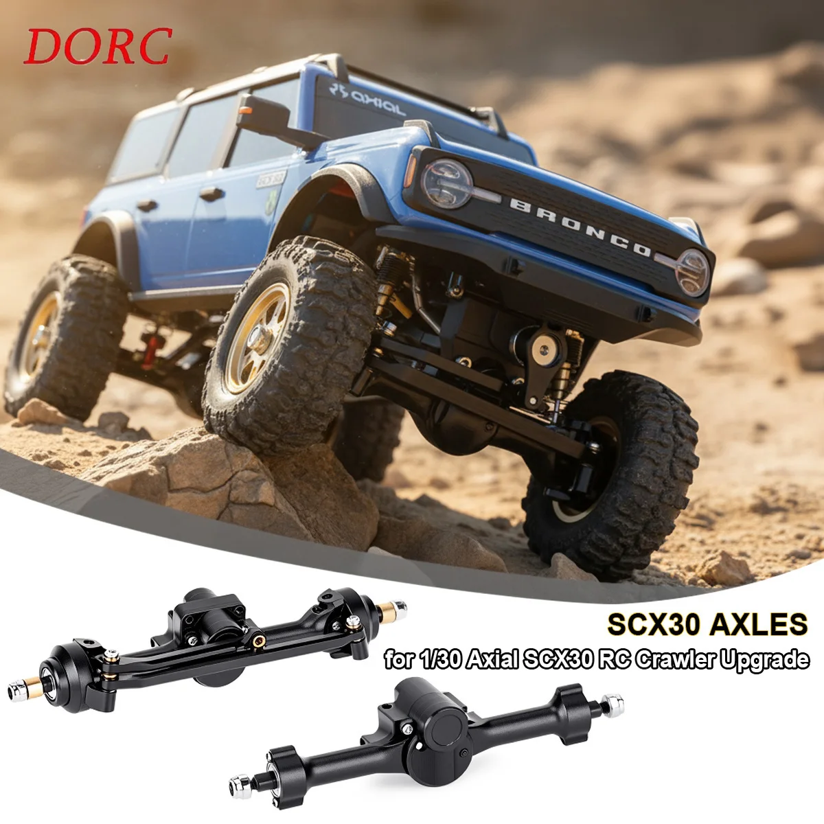 SCX30 1/30 +5mm Aluminum Front & Rear Axle Set – CNC Machined Wide Axle for RC Crawler Upgrade